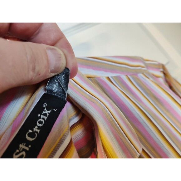Men's St. Croix Pink Striped Long Sleeve Dress Shirt Sz L Made In Italy - Picture 9 of 10